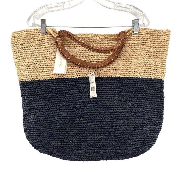 Kayu Women's Elin Two Tone Raffia Woven Tote New - Picture 4 of 16